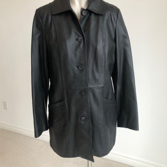 Black DANIER Leather Mid-Length Button-Front Coat / Jacket with Liner Vest XS - Picture 14 of 16